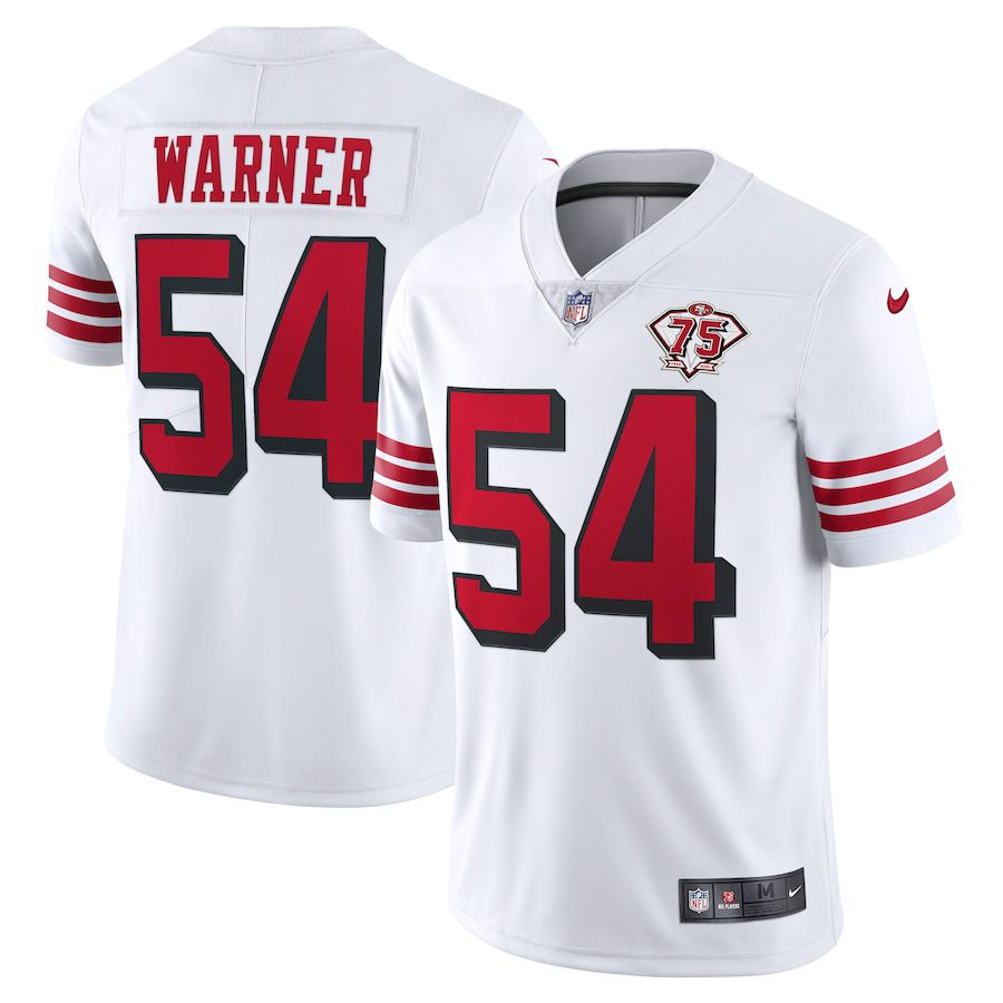 Men San Francisco 49ers #54 Fred Warner White 75th Anniversary Throwback Limited NFL Jersey